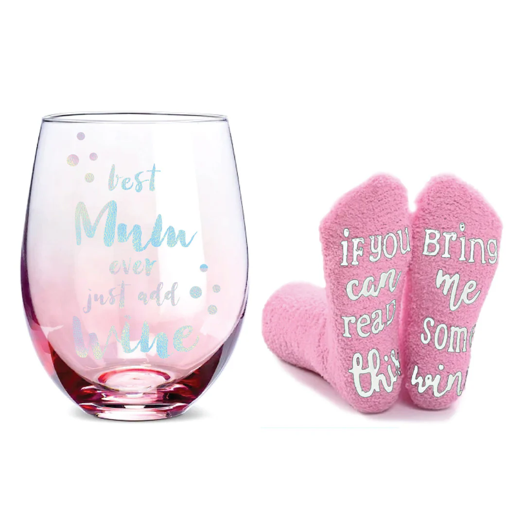 Best Mum Socks and Stemless Glass Set
