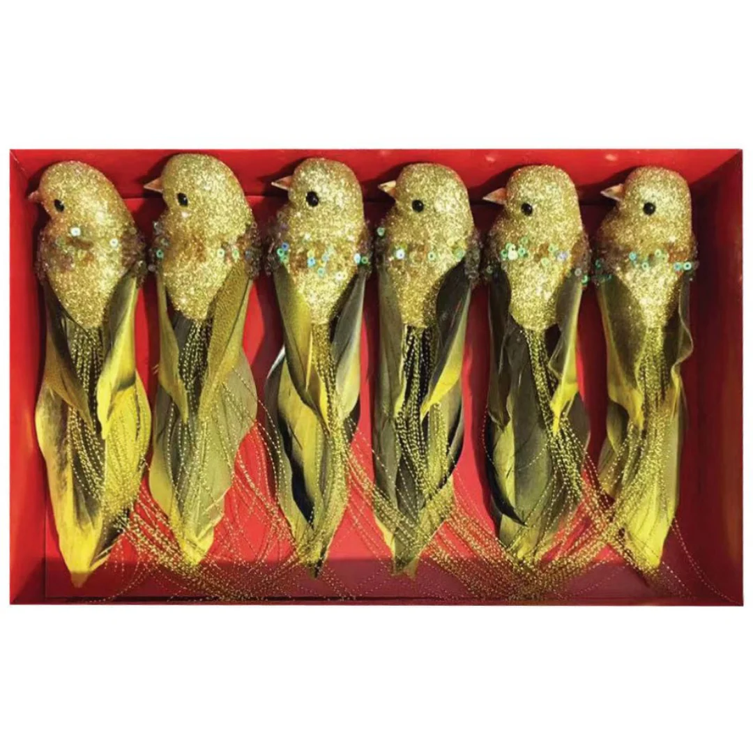 XMAS CLP 6PK BRD DEC GLD