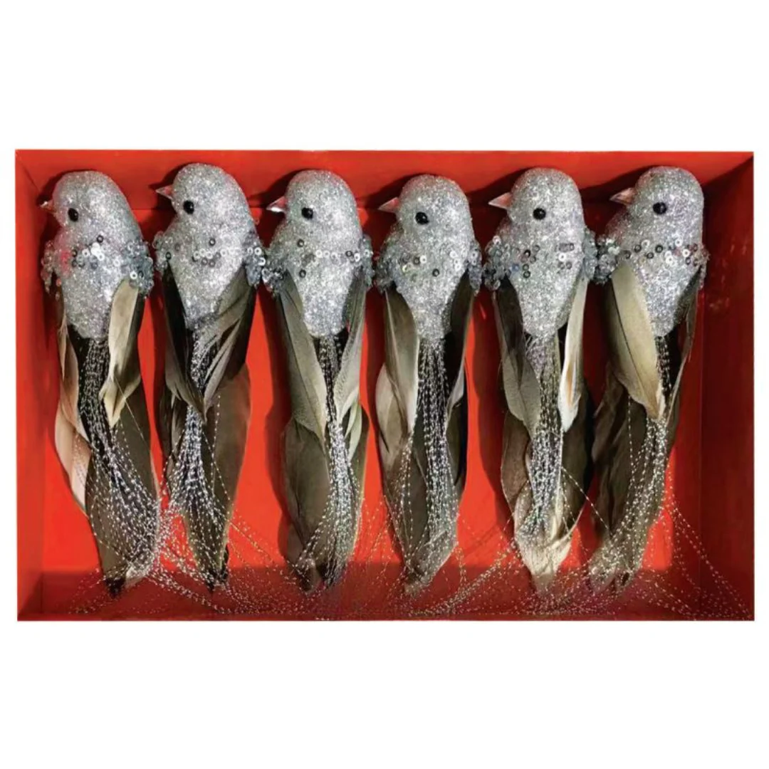 Christmas Clip Bird Dec Sliver 6Pk