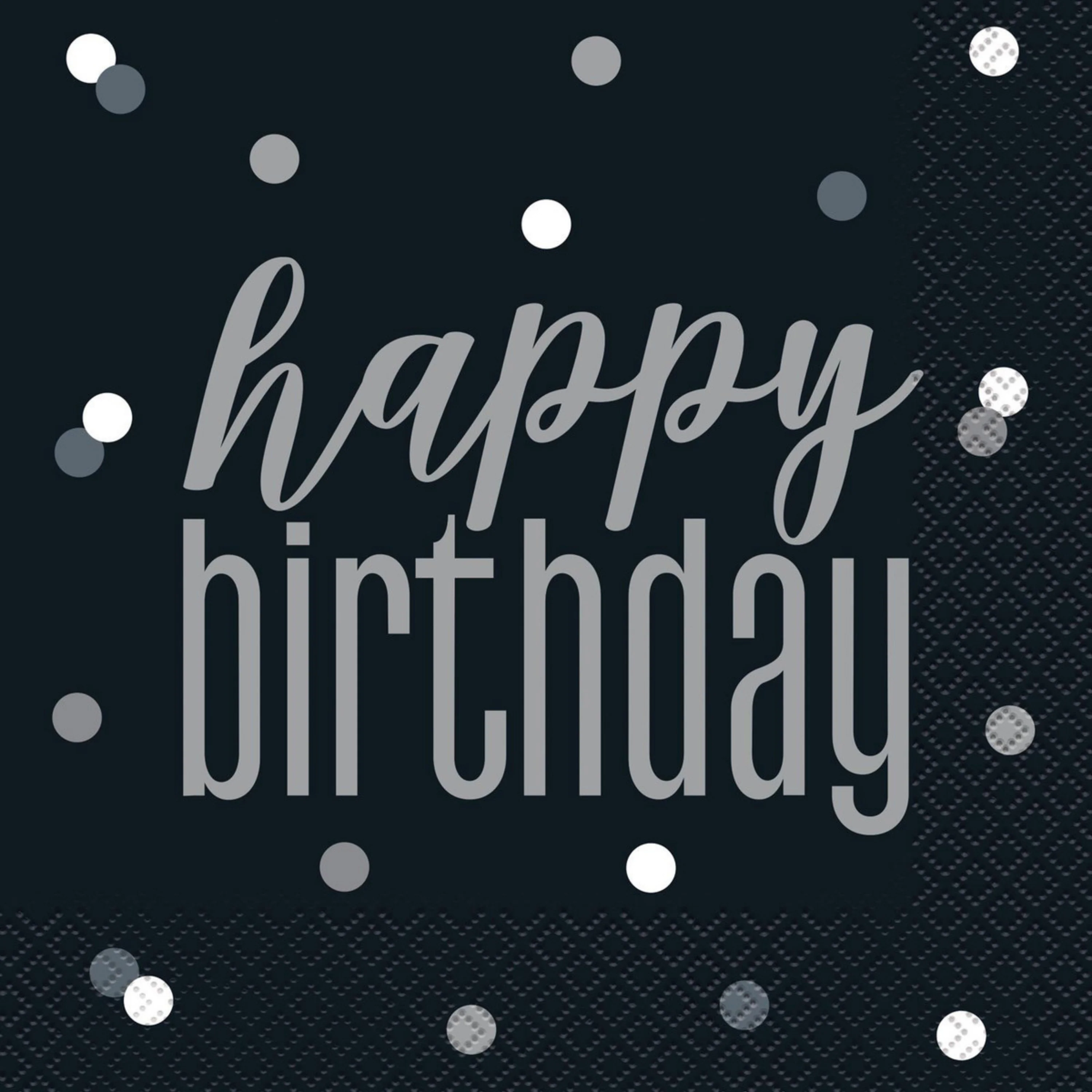 Black And Silver Happy Birthday 16 Luncheon Napkins 2ply 33cm x 33cm