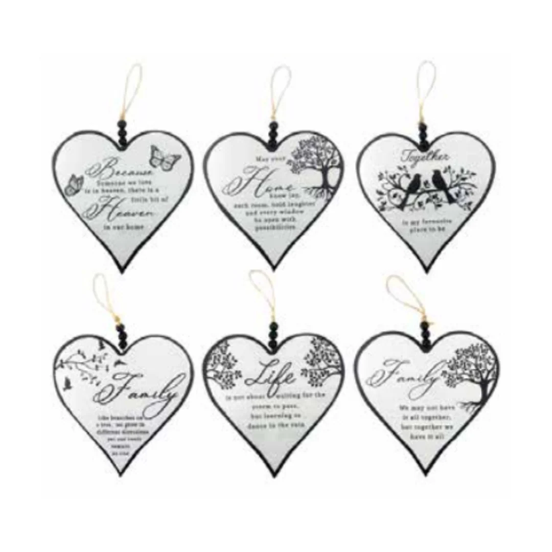 Black and White Tree of Life/Family Heart Plaques with Bead Detail 15x15x0.6cm Assorted - Image 2