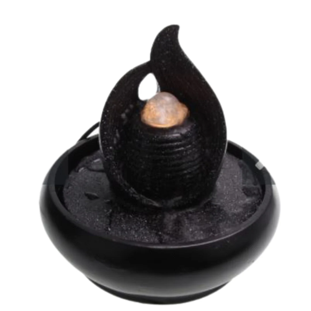 Black Speckled Fountain With Light 22Cm