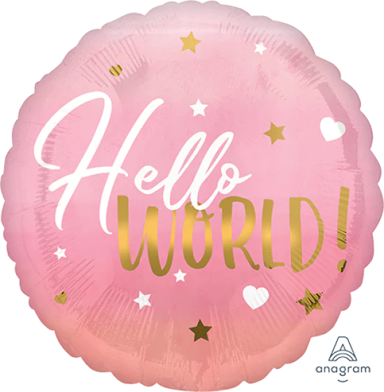Foil Balloon Standard HX 45cm Pink Baby Girl Hello World