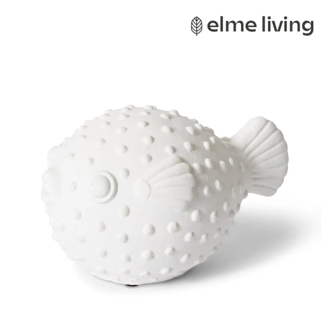 Blow Fish Sculpture White 18x12x10cm