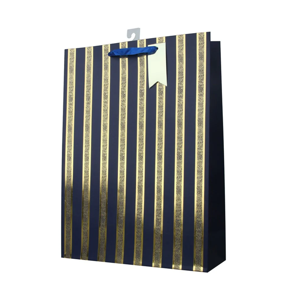 Blue/Gold Stripe Gift Bag X-Large 30X42X12cm