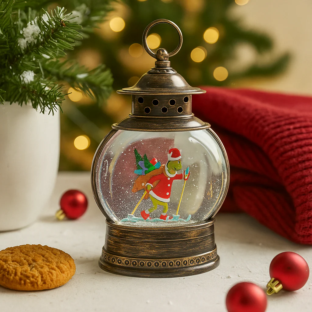 Brass LED Water-Spinning Lantern Grinch Skiing