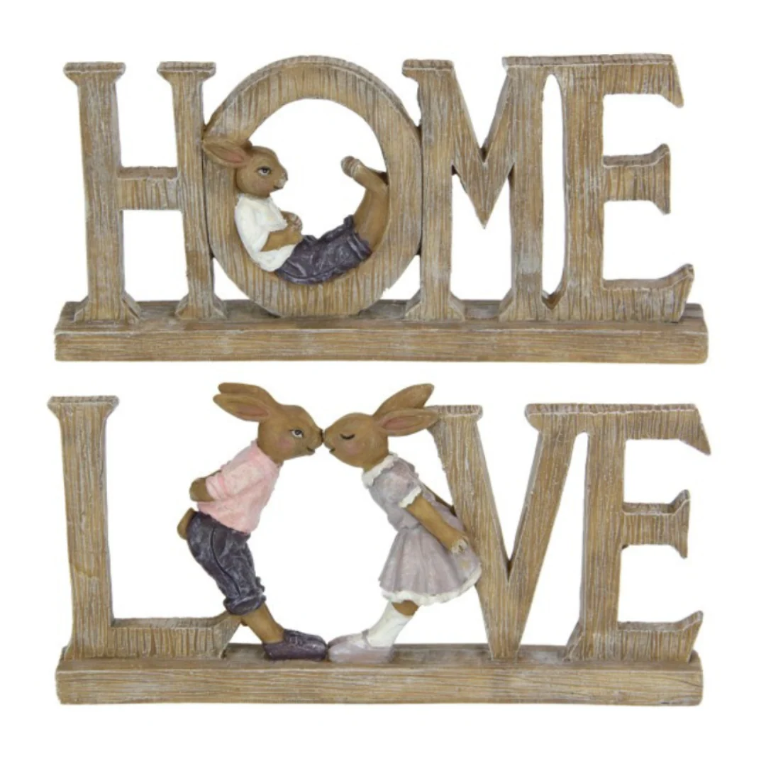 Bunny Rabbit on Decal Love Home Plaque Assorted