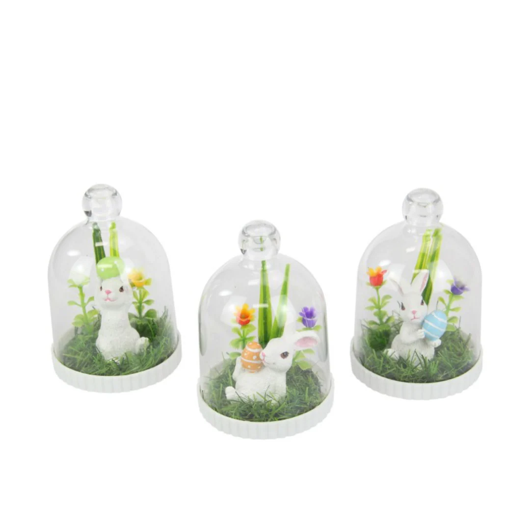 Bunny Rabbit with Egg in Garden House 10cm Assorted