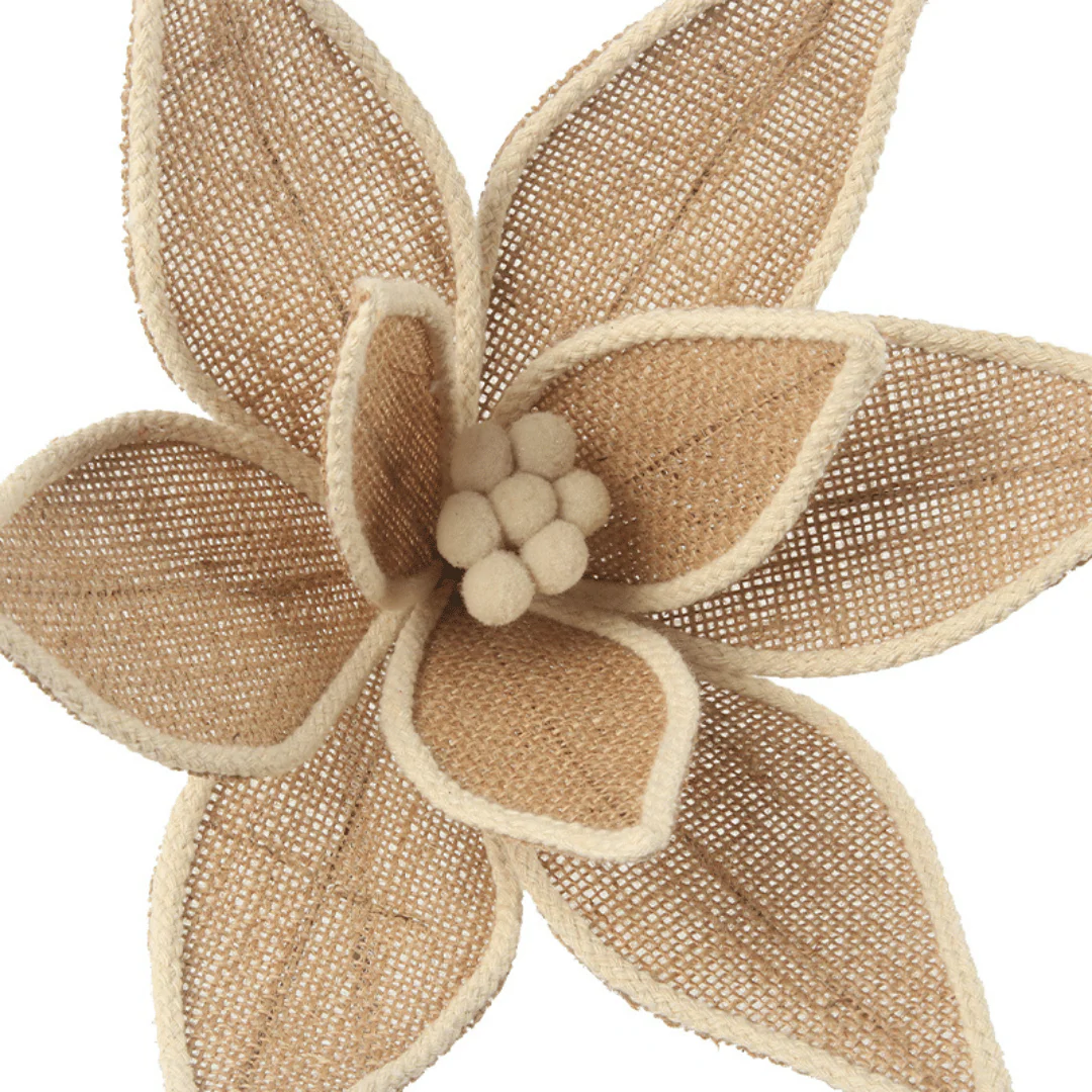 Burlap Poinsettia with Ivory Trim 32cmD 50cm Stem - Image 3