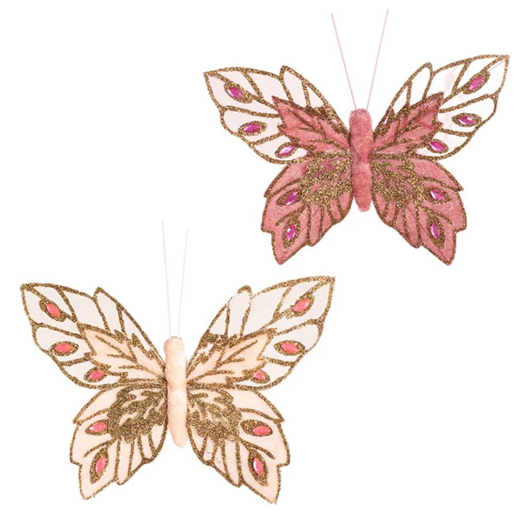 Butterflies with Clip 17.5x12cm Pink Assorted