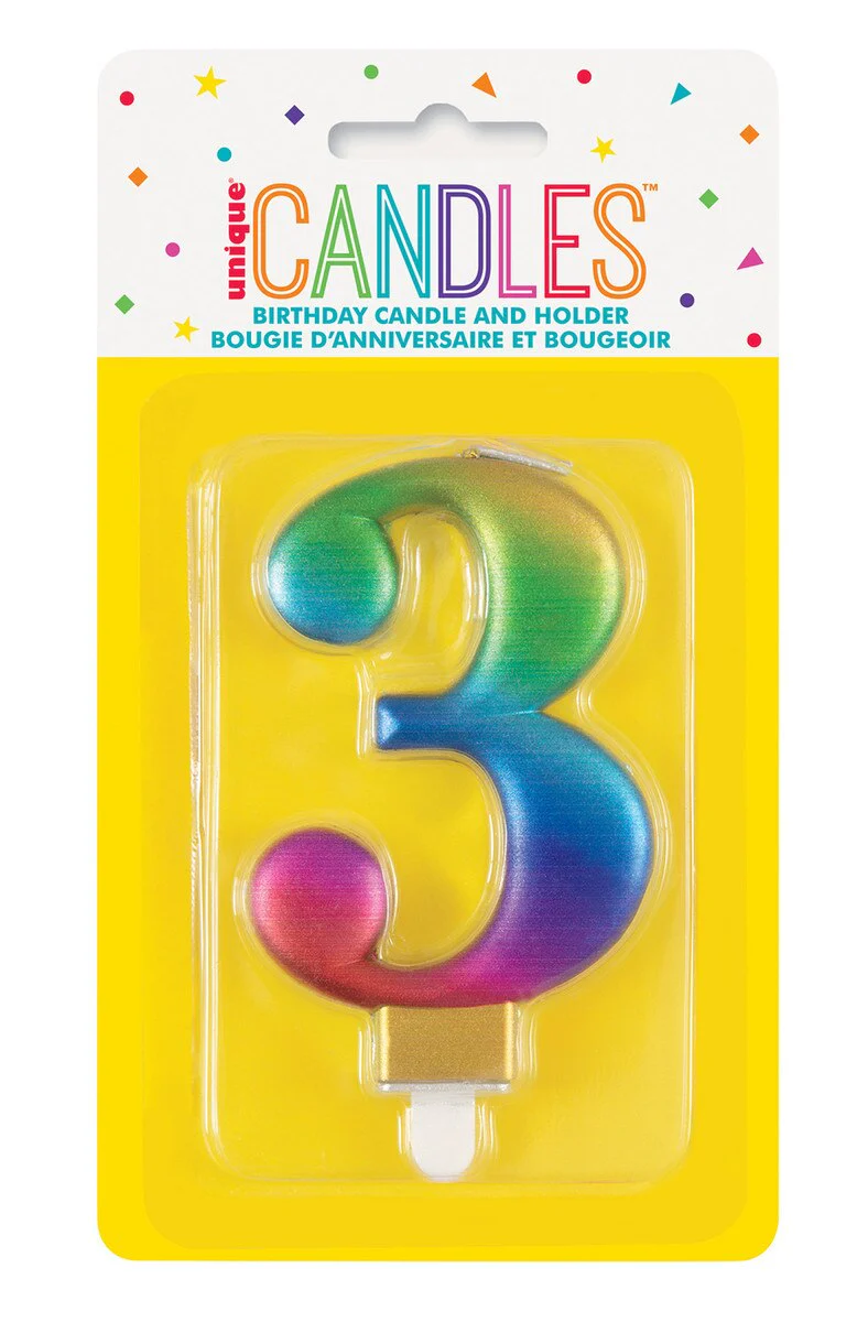 Candle Metallic Rainbow Bday - No 3