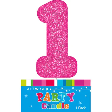 CANDLE SINGLE NUMBER GLITTER PINK 1
