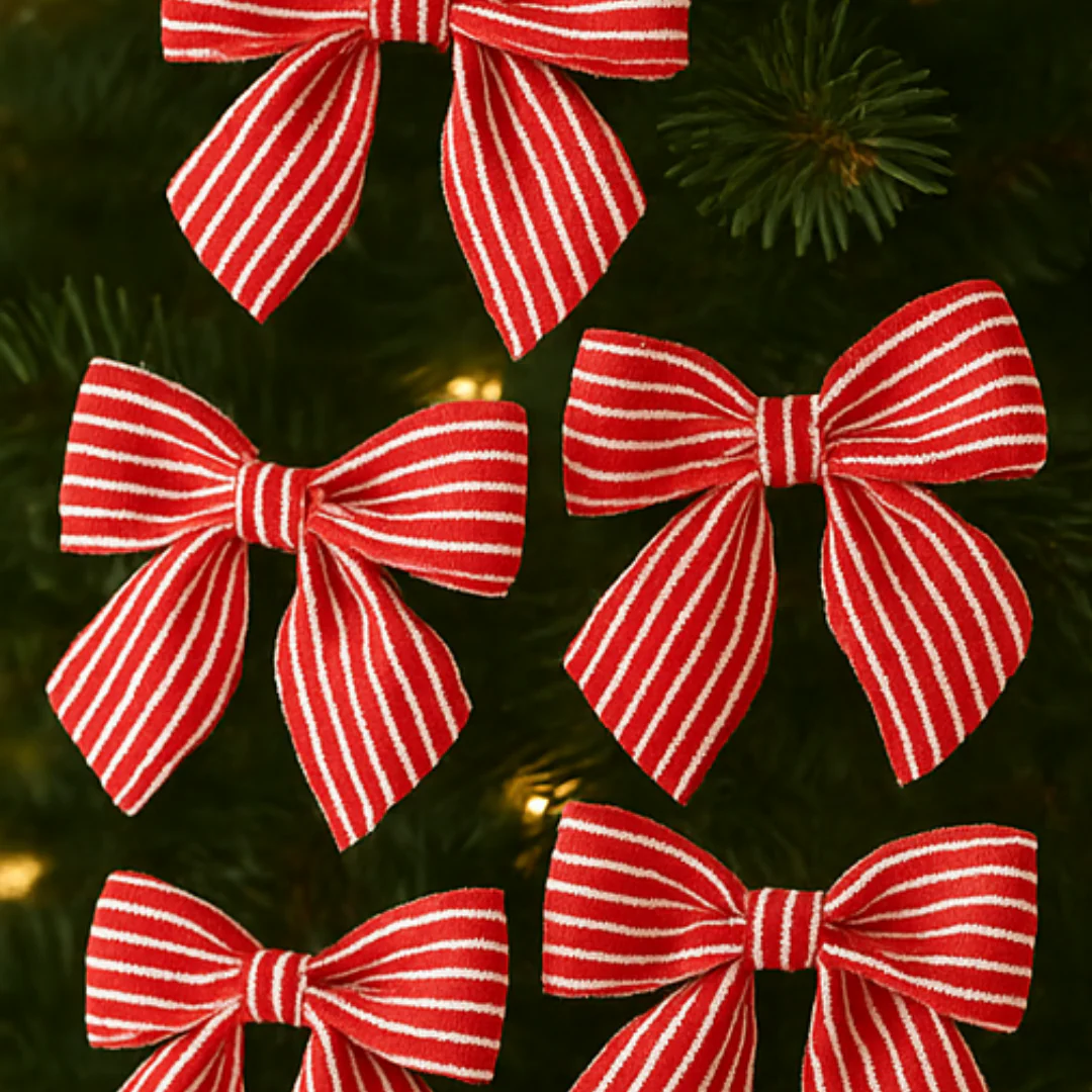 Candycane Bow Woven Stripe 6pk
