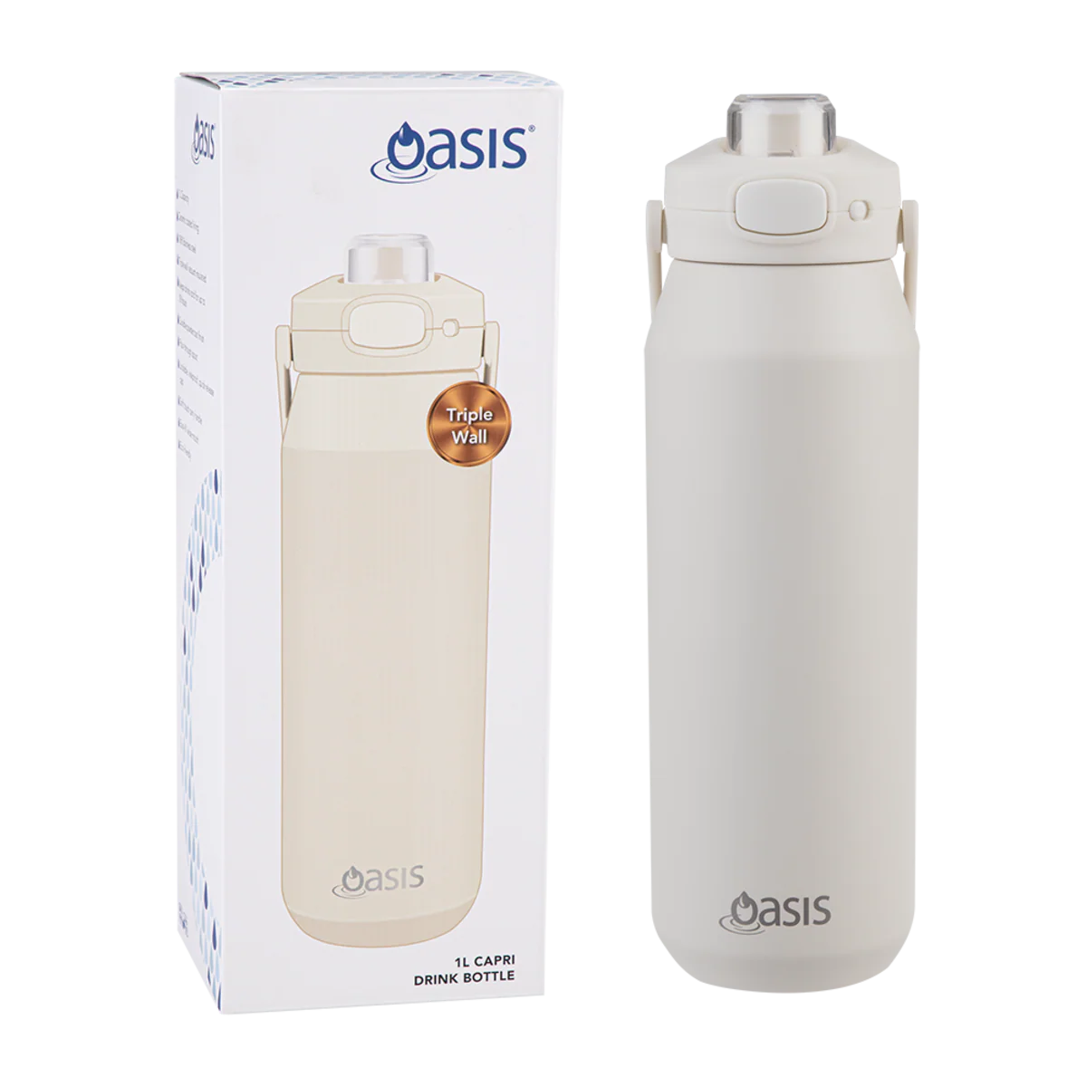 Capri Ceramic Lined Stainless Steel Triple Wall Insulated Drink Bottle 1 Litre Alabaster