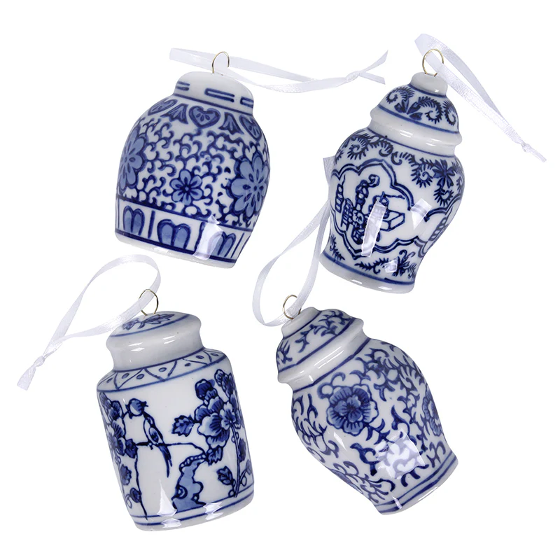 Blue&White Ceramic Ginger Jar Tree Ornaments 8cm 4pk - Image 2