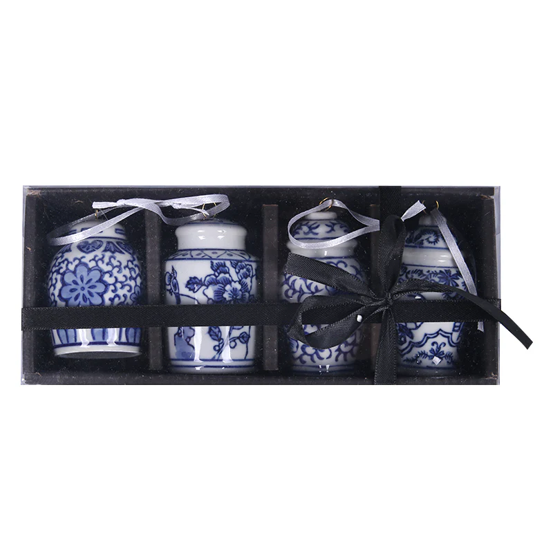 Blue&White Ceramic Ginger Jar Tree Ornaments 8cm 4pk - Image 3