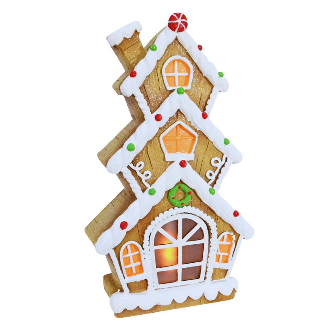 Ceramic Iced Gingerbread House LED Timer Battery Operated - Image 2