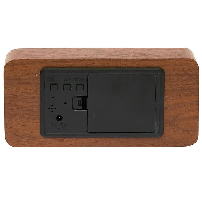 Checkmate Spruce LED Wood Cuboid Alarm Clock 15x6.8x3.9cm Dark Brown - Image 5