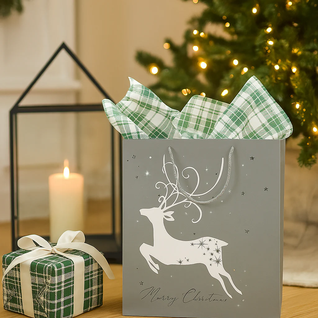 Christmas Bag Luxe Deer Medium Silver