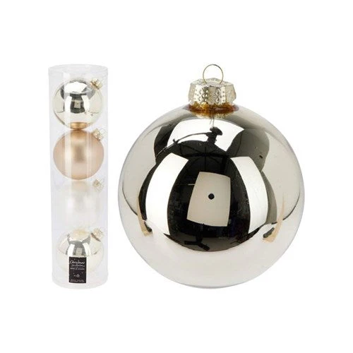 Christmas Bauble 10cm 3 Assorted Champagn Glass 4Pcs