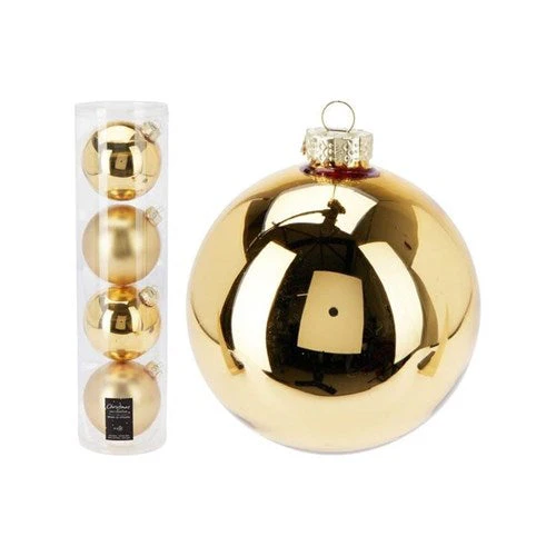 Christmas Bauble 10cm Gold Glass 4Pcs