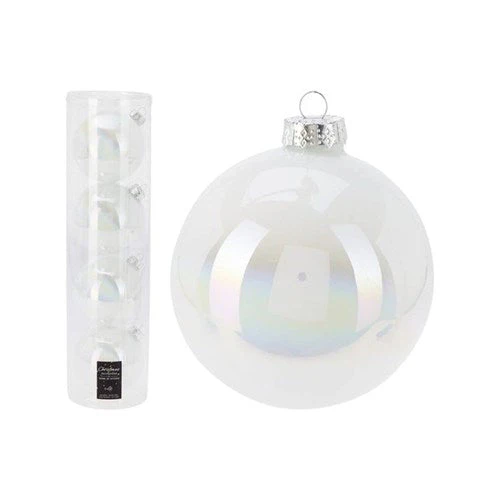 Christmas Bauble 10cm Pearl White Glass 4Pcs