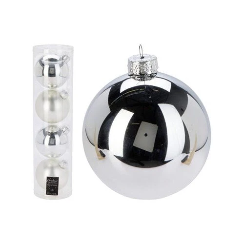 Christmas Bauble 10cm Silver Glass 4Pcs