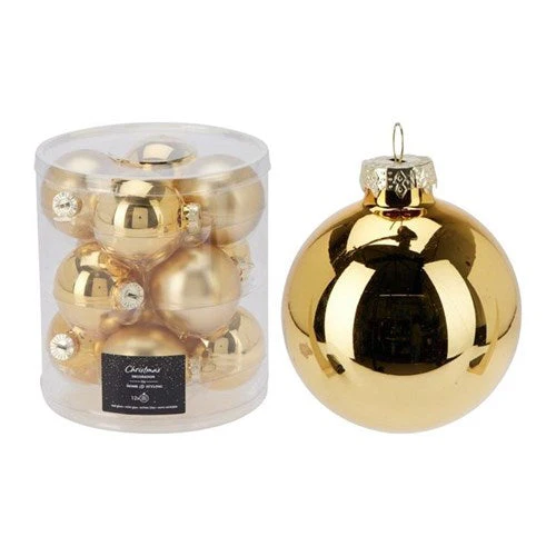 Christmas Bauble 60Mm Gold Glass 12Pcs