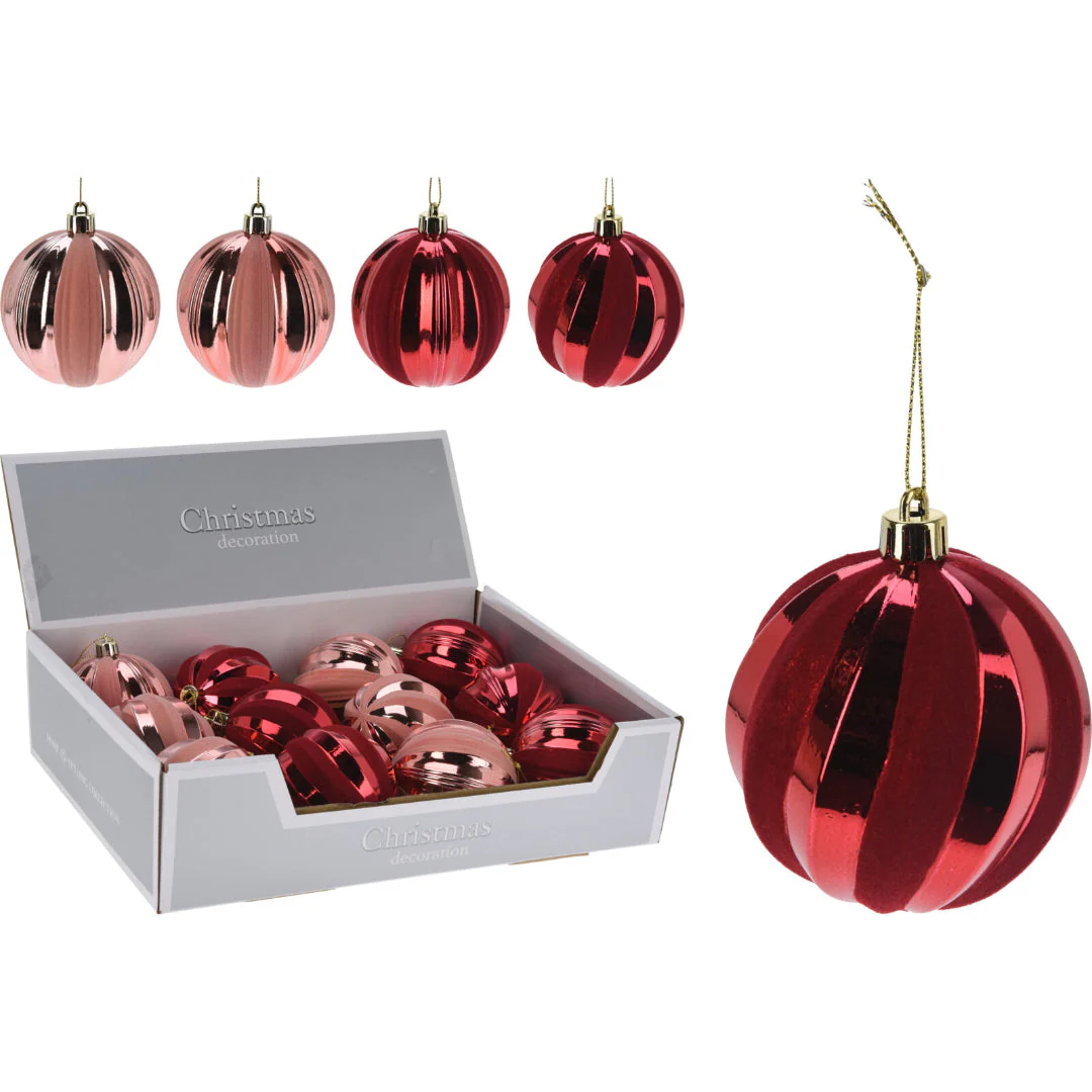 Christmas Bauble 8cm Flocked 4 Assorted