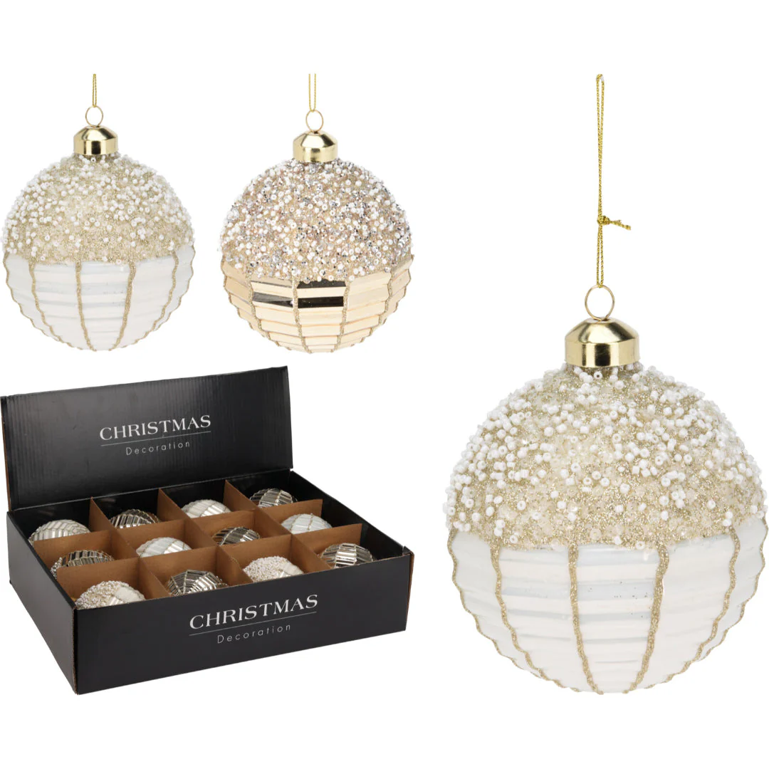 Christmas Bauble 8cm Glass 2 Assorted