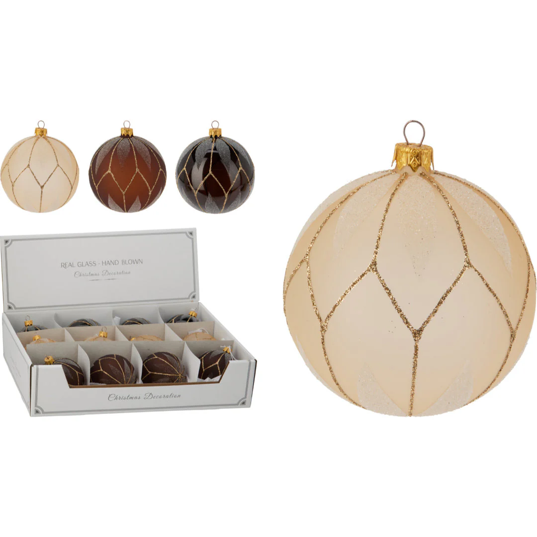Christmas Bauble Glas 80Mm 3 Assorted Clear