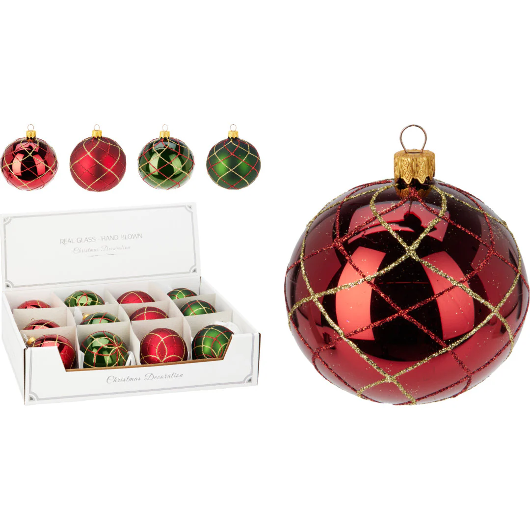 Christmas Bauble Glas 80Mm 4 Assorted