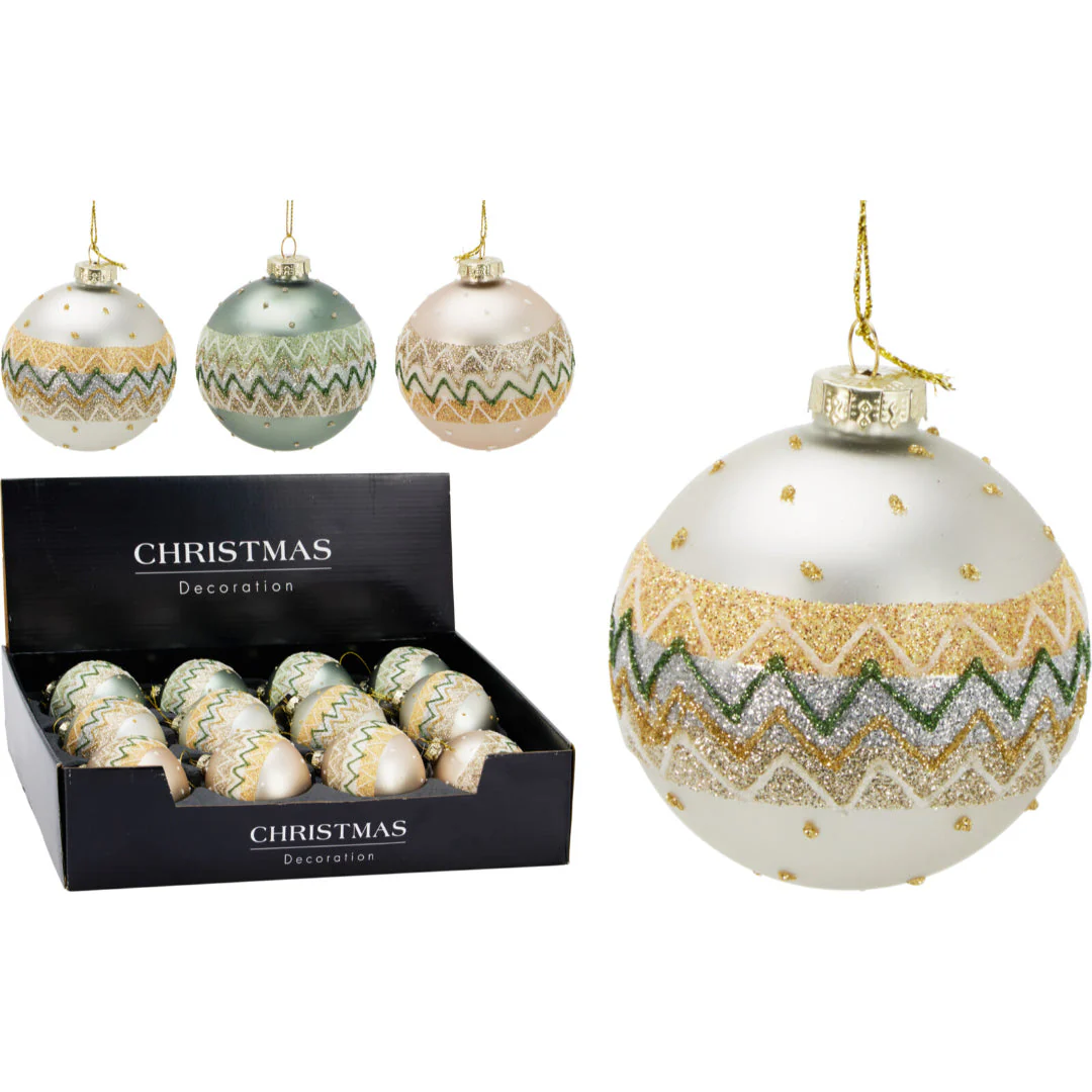 Christmas Bauble Glass 80cm Zigzag 3 Assorted