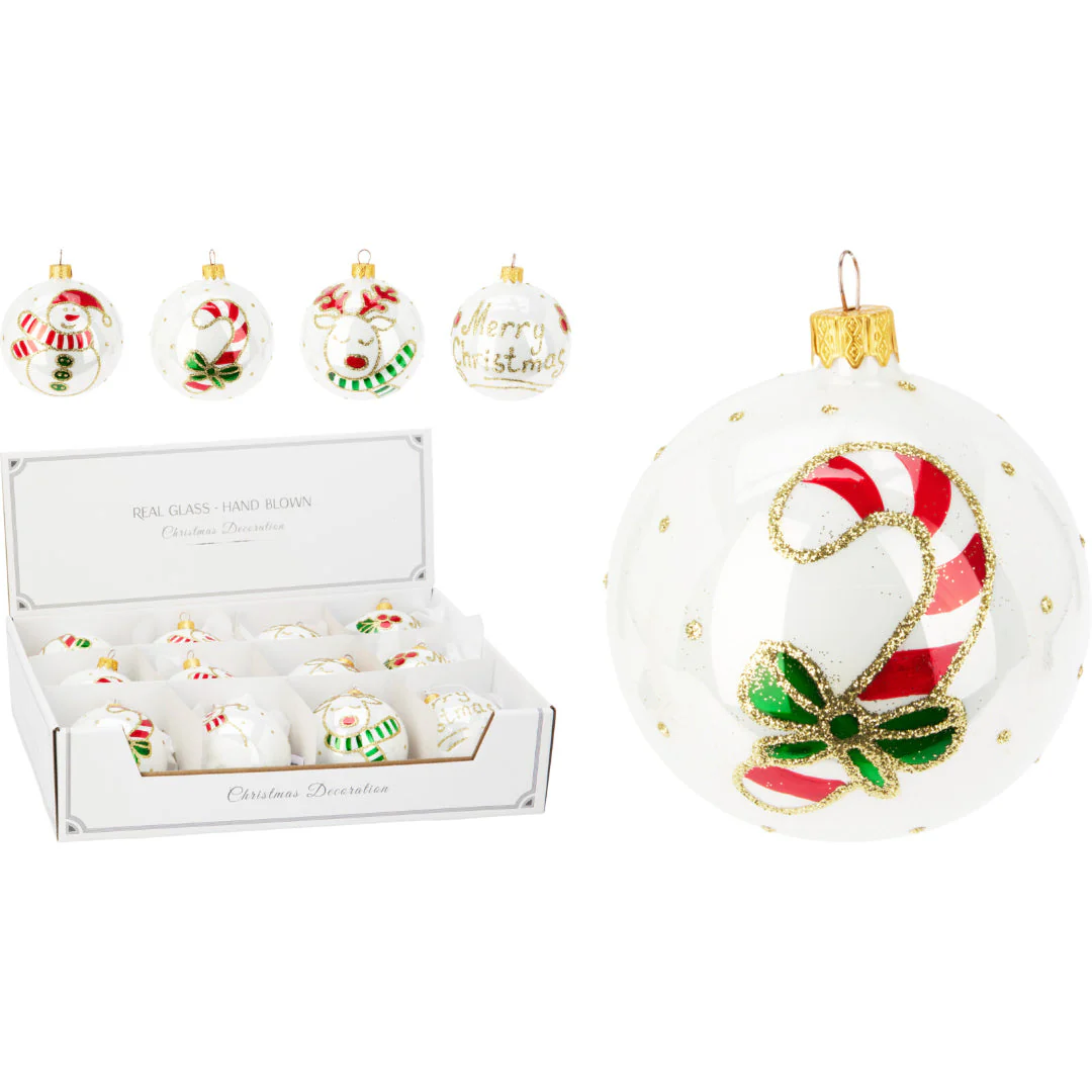Christmas Bauble Glass 80Mm 4 Assorted