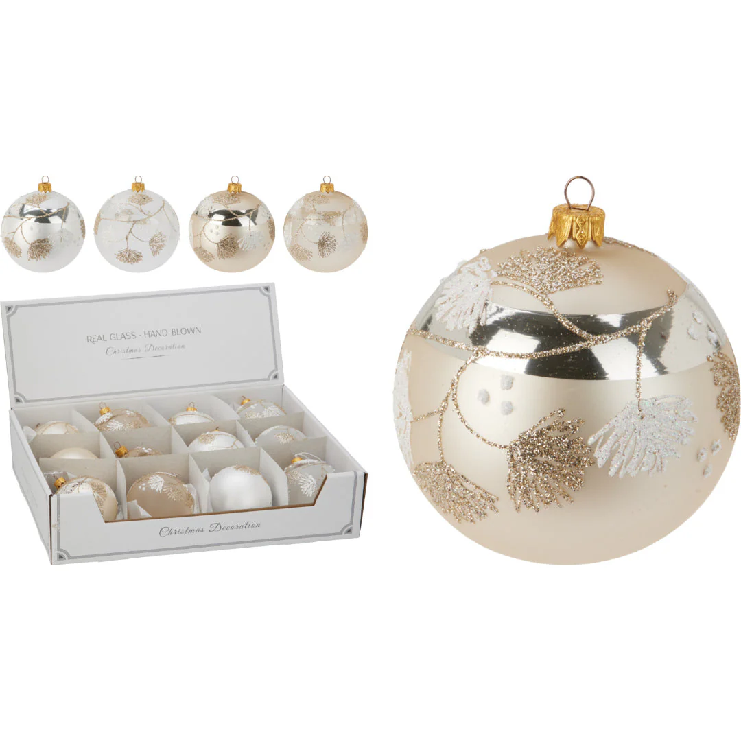 Christmas Bauble Glass 80Mm 4 Assorted