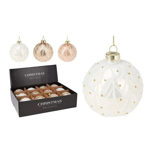 Christmas Bauble Glass 8cm Gold 3 Assorted