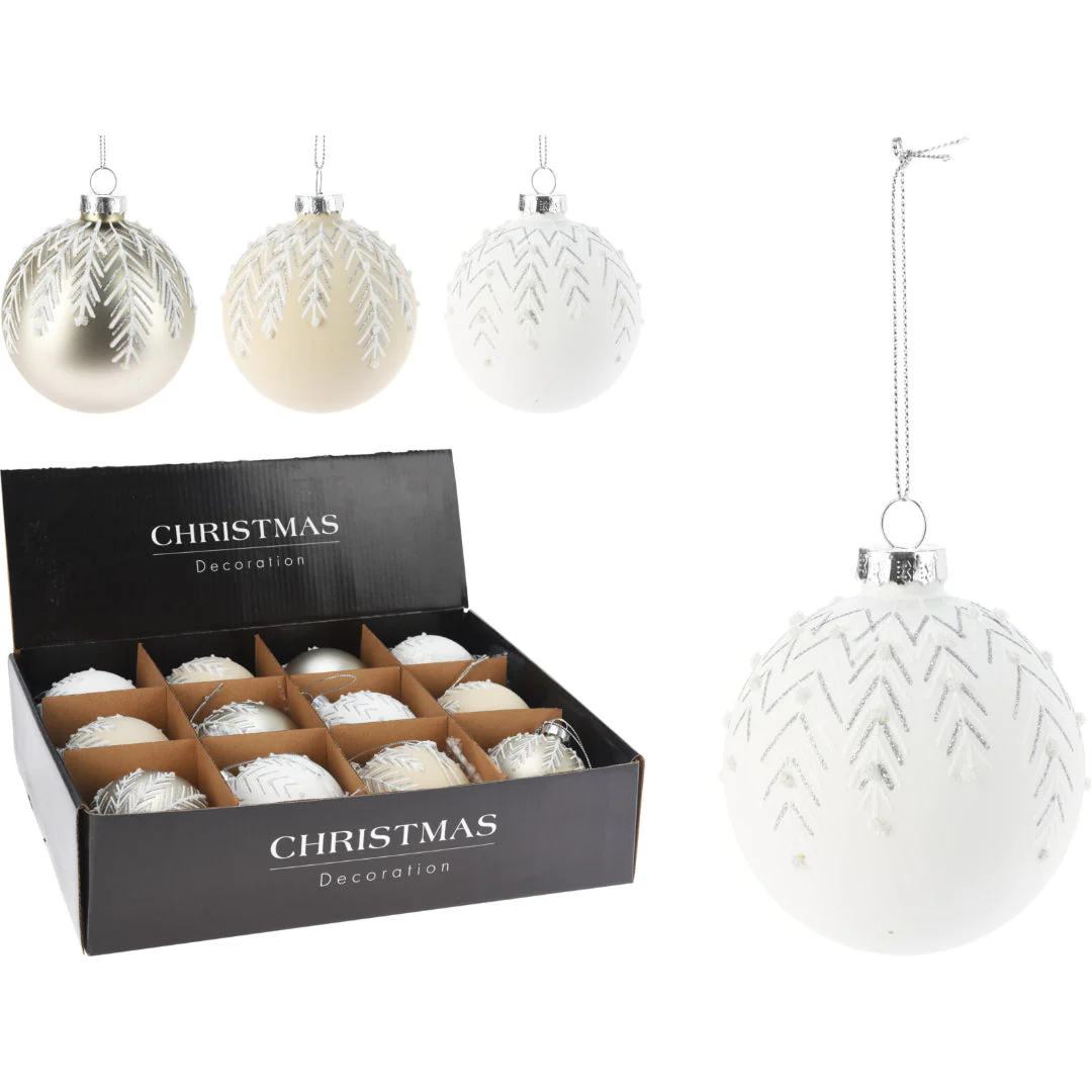 Christmas Bauble Glass 8cm Leaf 3 Assorted