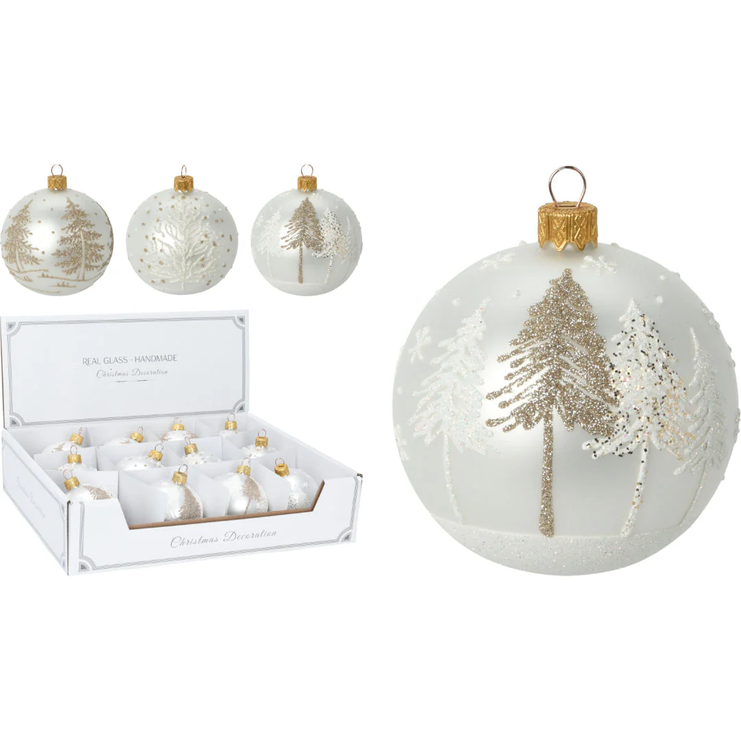 Christmas Bauble Tree 80Mm 3 Assorted White