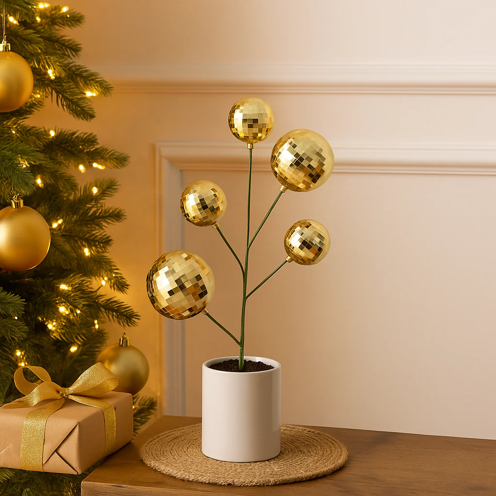 Christmas Bauble Pick Gold Mirrored 56cm