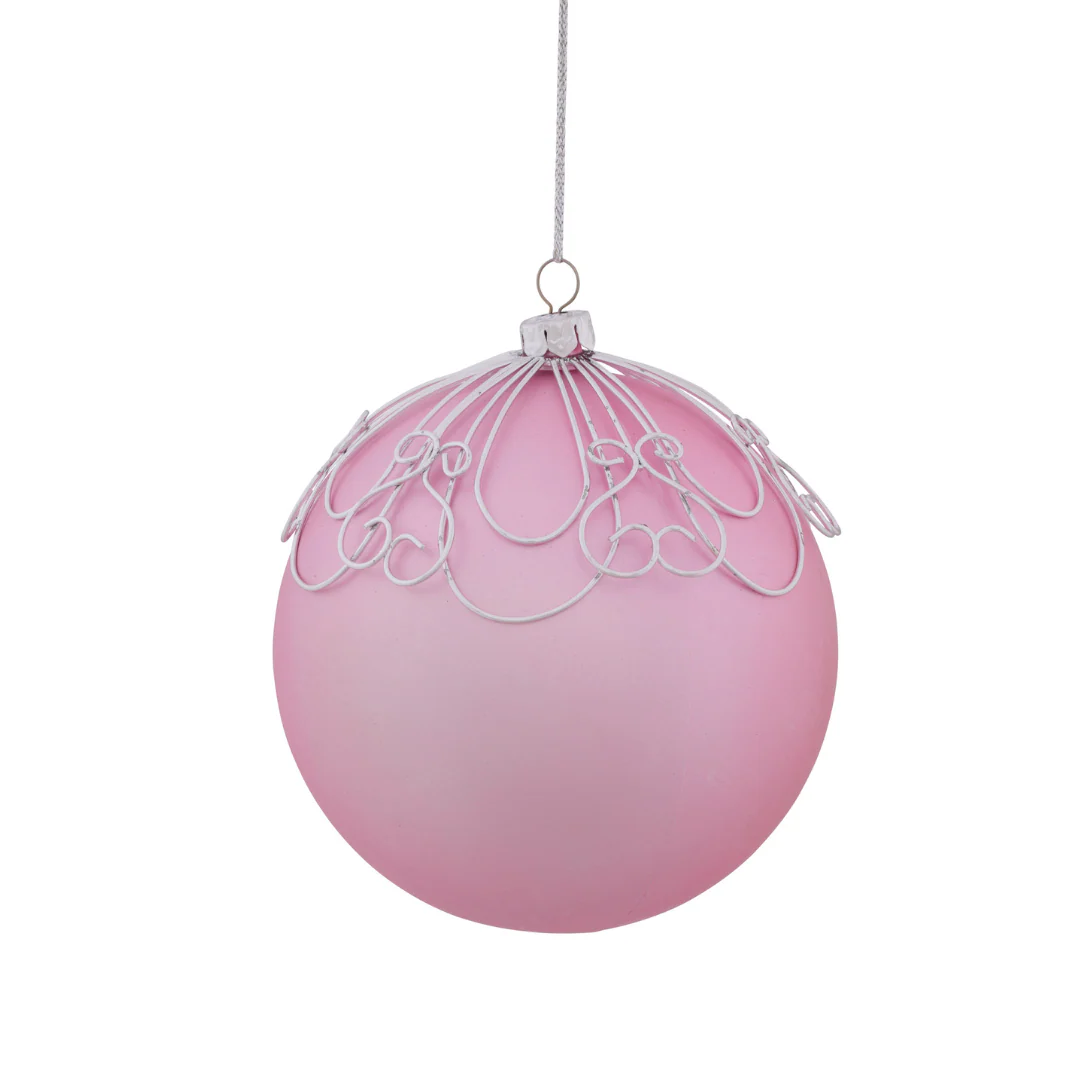 Christmas Bauble Pink with Raised Swirl Pattern 10cm