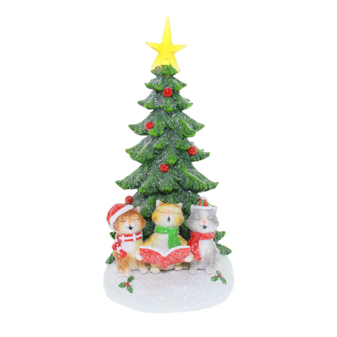 Christmas Cats Caroling with LED Tree