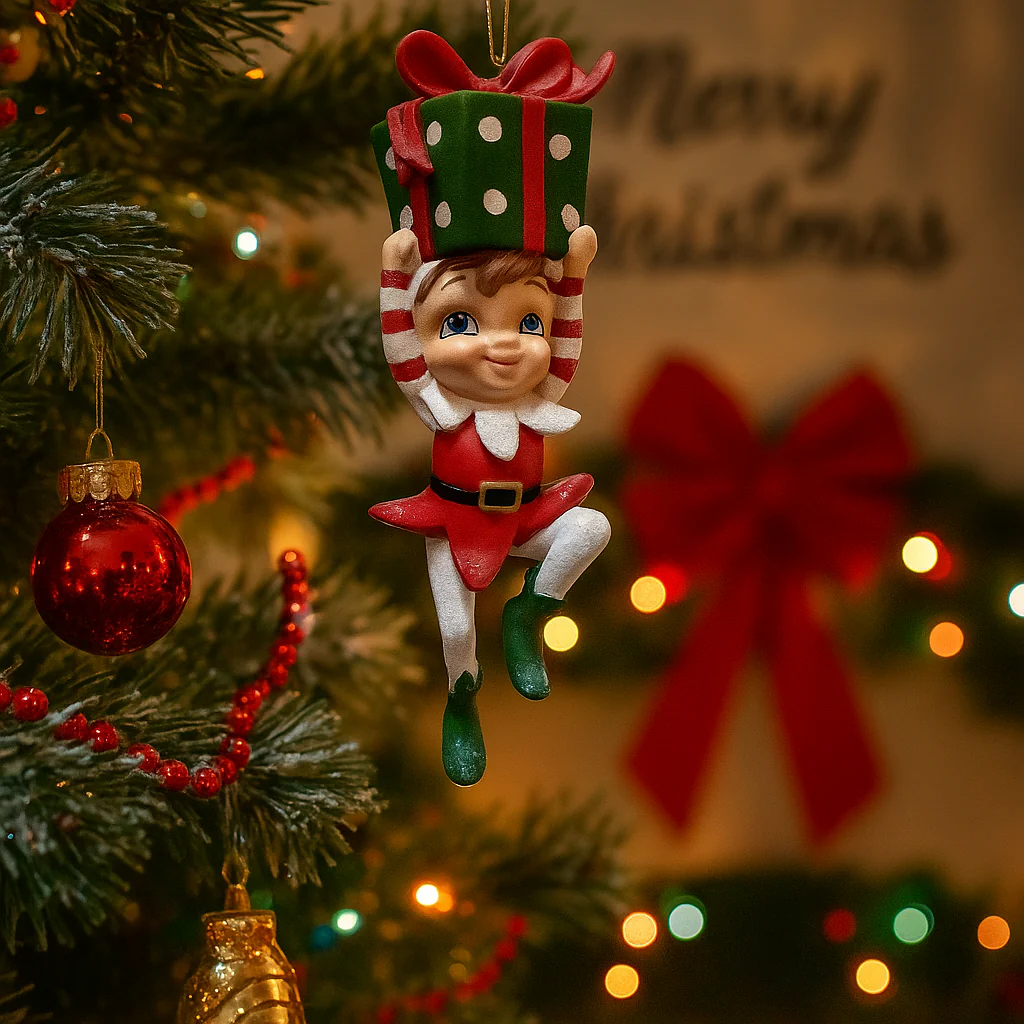 Christmas Decoration Elf with Present 12cm