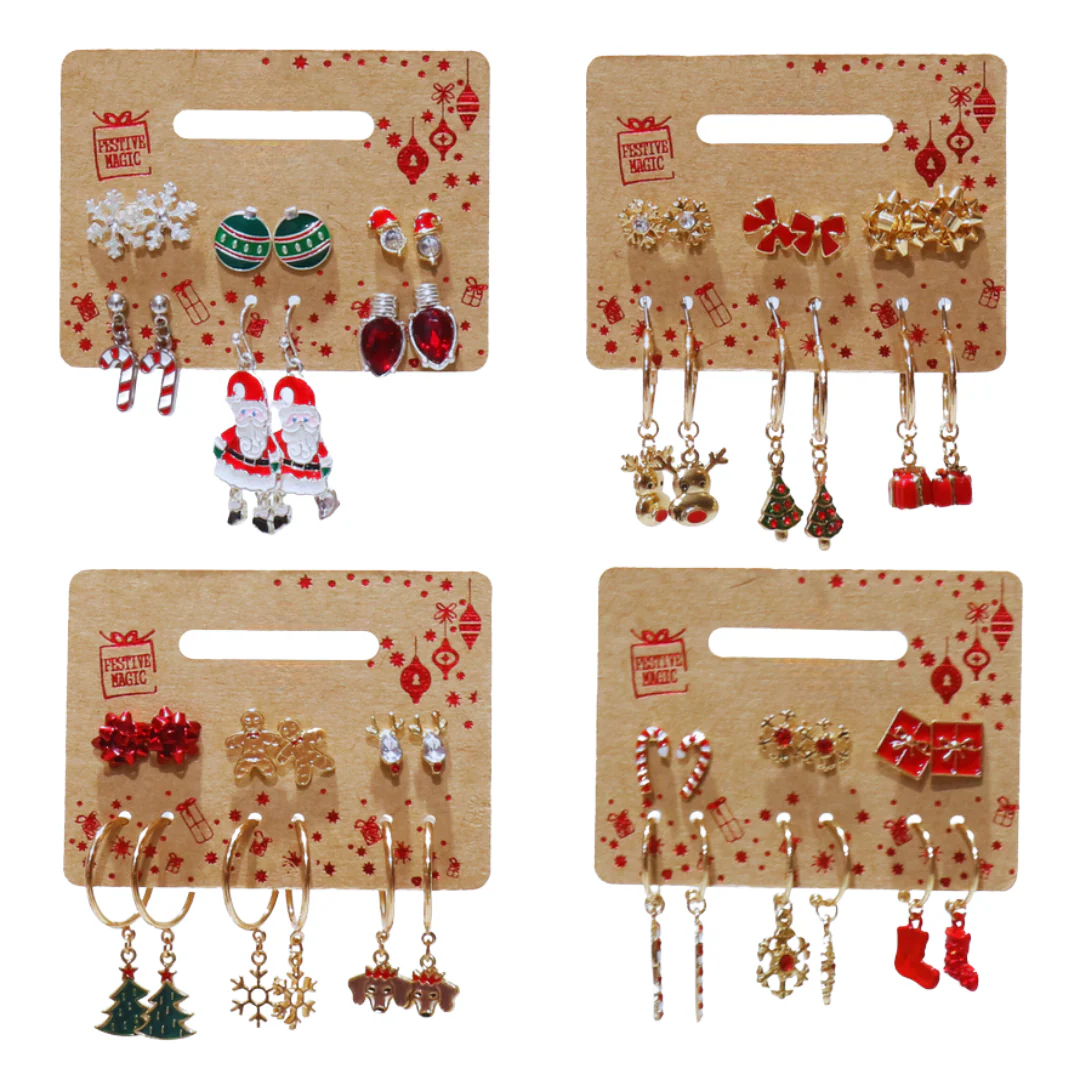 Christmas Earrings 6pk Assorted