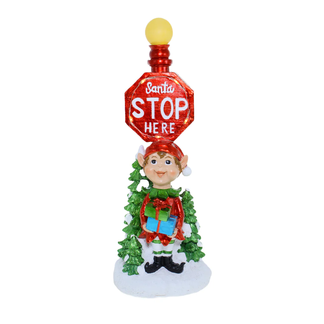 Christmas Elf Santa Stop Here Sign Post