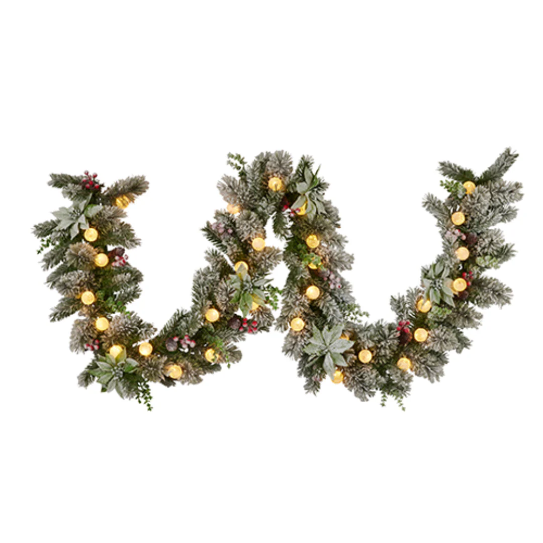 Christmas Garland with Lights Snowy Crown Pine 274cm