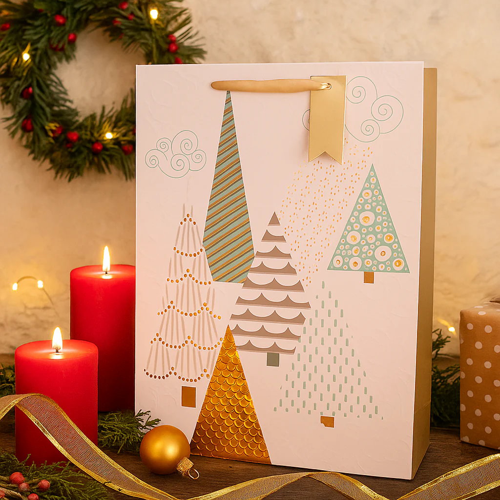 Christmas Gift Bag Geometric Trees XLarge 30x42x12cm