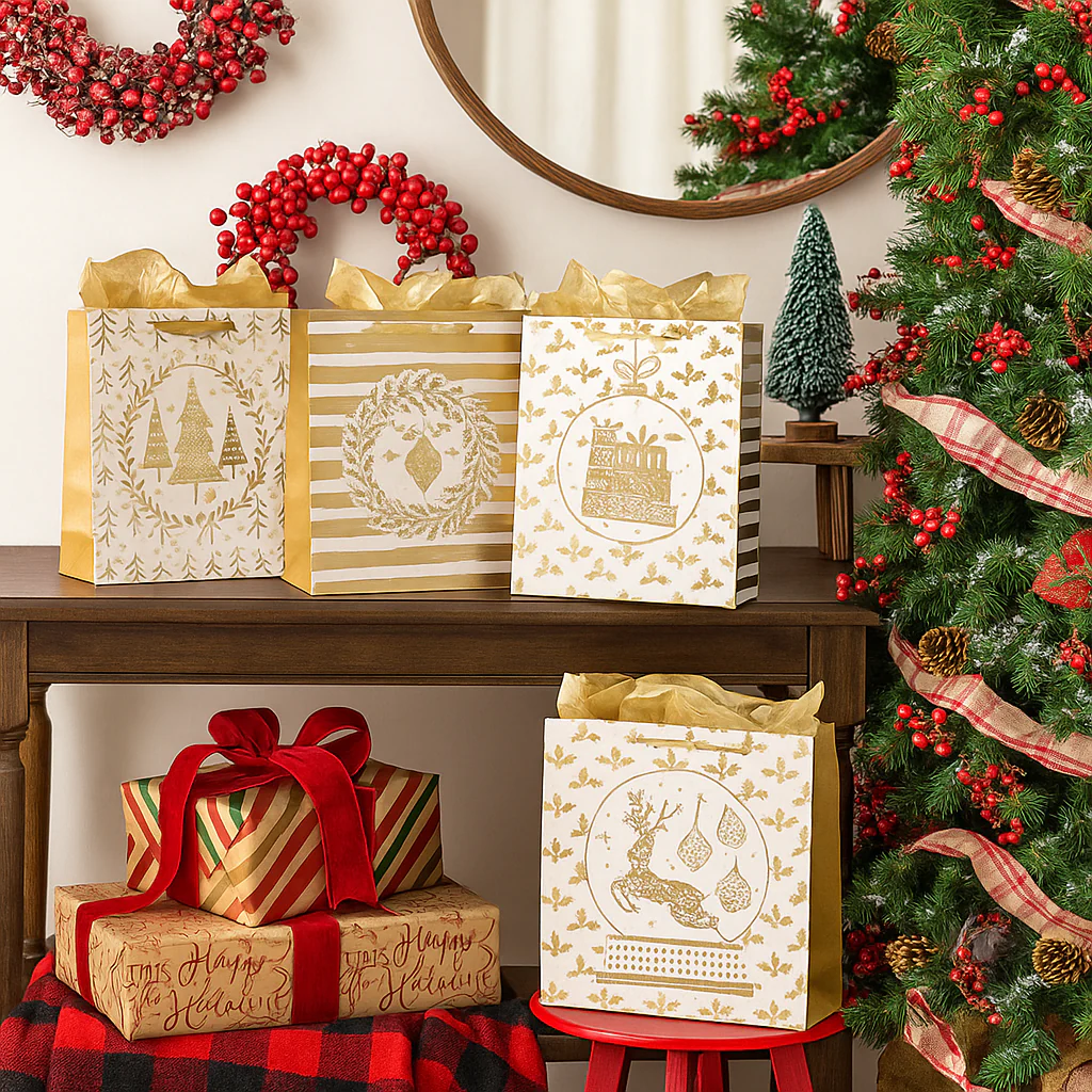 Christmas Gift Bag Gold Bliss Large 32x26x12cm Assorted