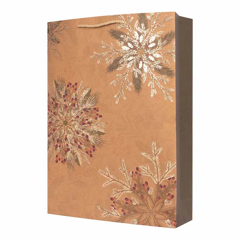 Christmas Gift Bag Kraft with Foil Finish Snowflakes XLarge 33x45.7x10.2cm - Image 2