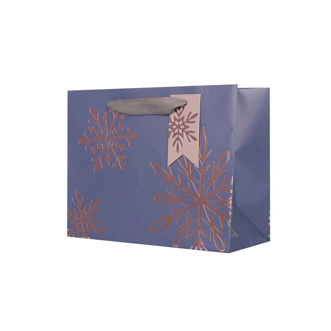 Christmas Gift Bag Sparkling Snowflakes Landscape Medium 22x9.8x17.8cm - Image 2
