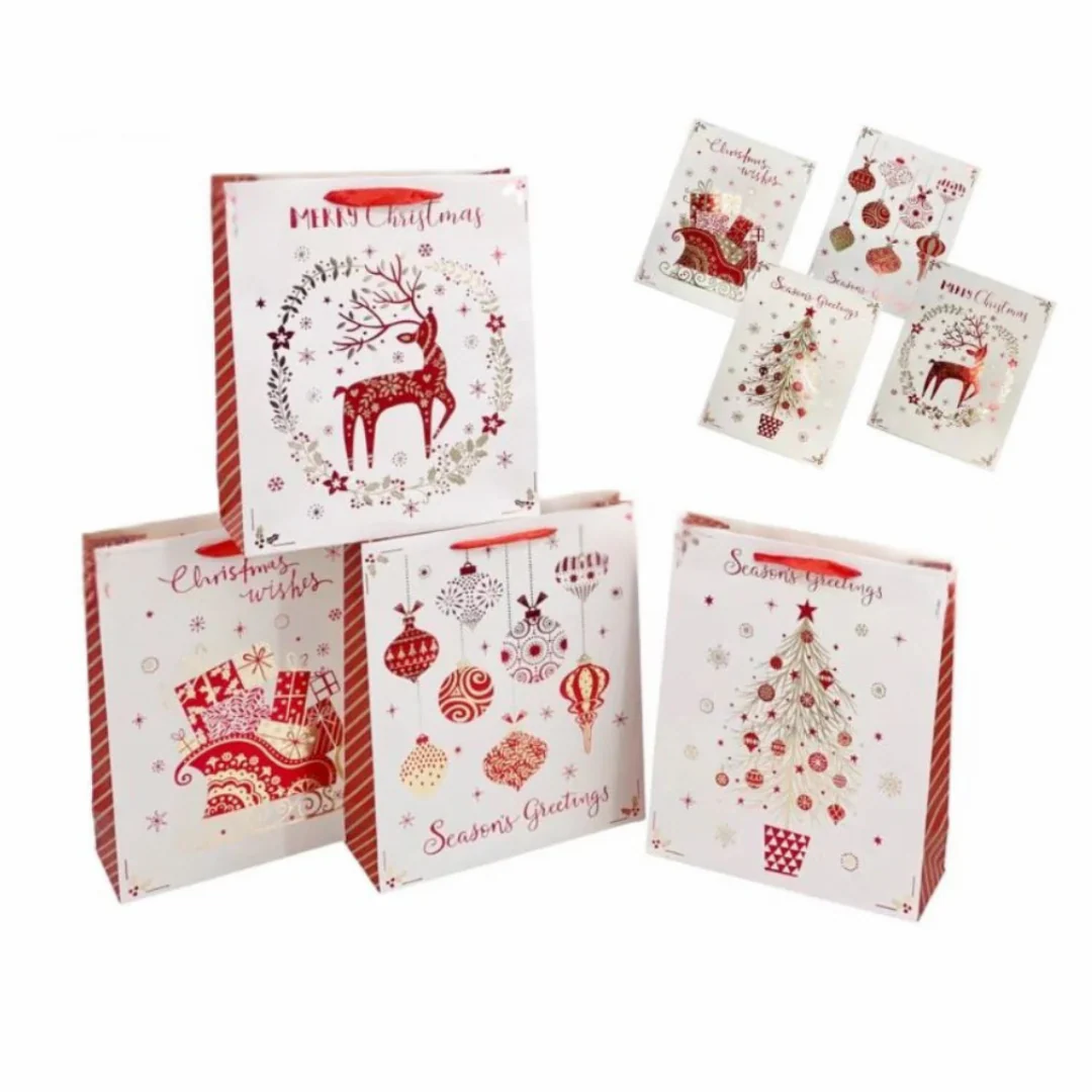 Christmas Giftbag Majestic Red And Gold Foil Medium Assorted